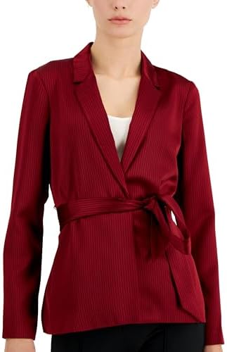 Petite Tie Waist Pinstripe Blazer